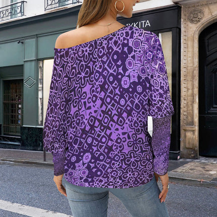 Batwing Long Sleeve Sweater Purple and Black Abstract