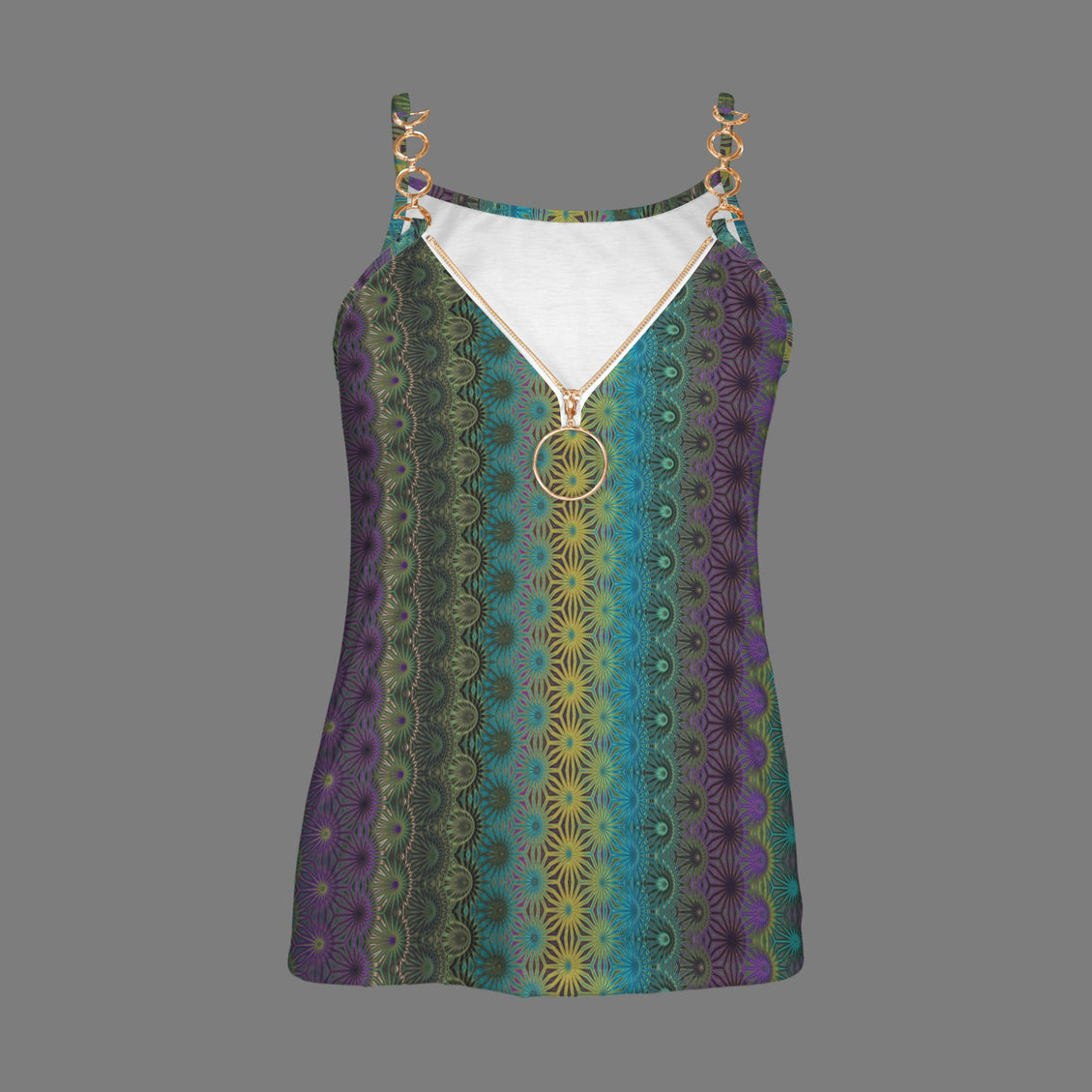 V Neck Chain Cami Peacock