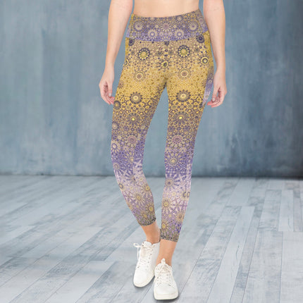 High Waist Pockets Yoga Leggings Purple & Gold