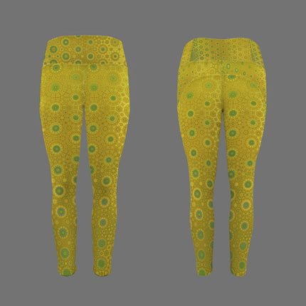 High Waist Pockets Yoga Leggings Green & Gold Lake Reflections