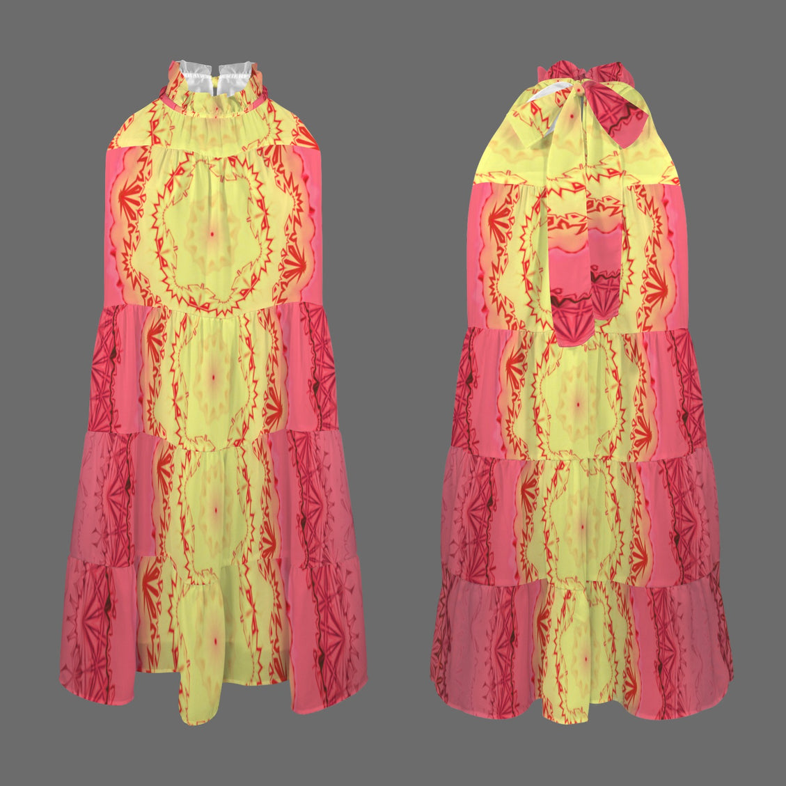 Halter Dress Red Yellow Medallion