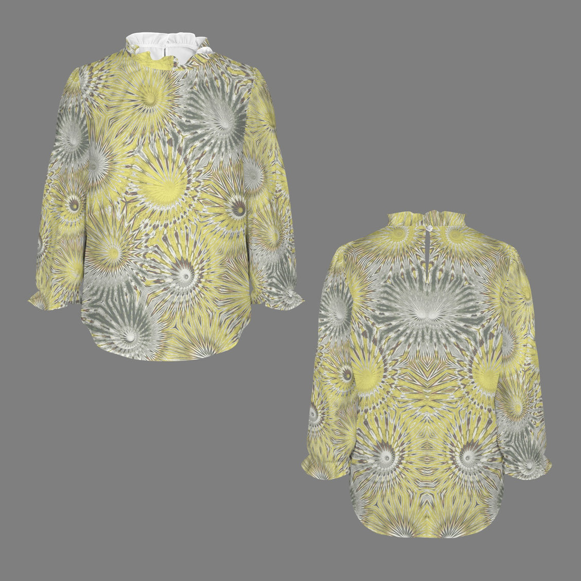 Ruffled Long Sleeve Mock Neck Blouse Daisy Yellow