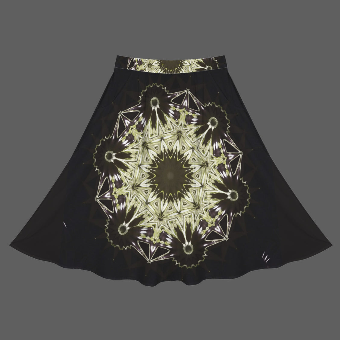 A Line Elastic Waist Skirt with Pockets Green Glass Medallion