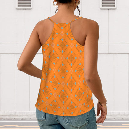 V Neck Cami Orange and Blue Butterfly