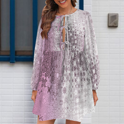 Long Sleeve Tie Front Tunic Pink Glass Ombre