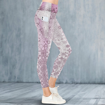 High Waist Pockets Yoga Leggings Pink Glass Ombre