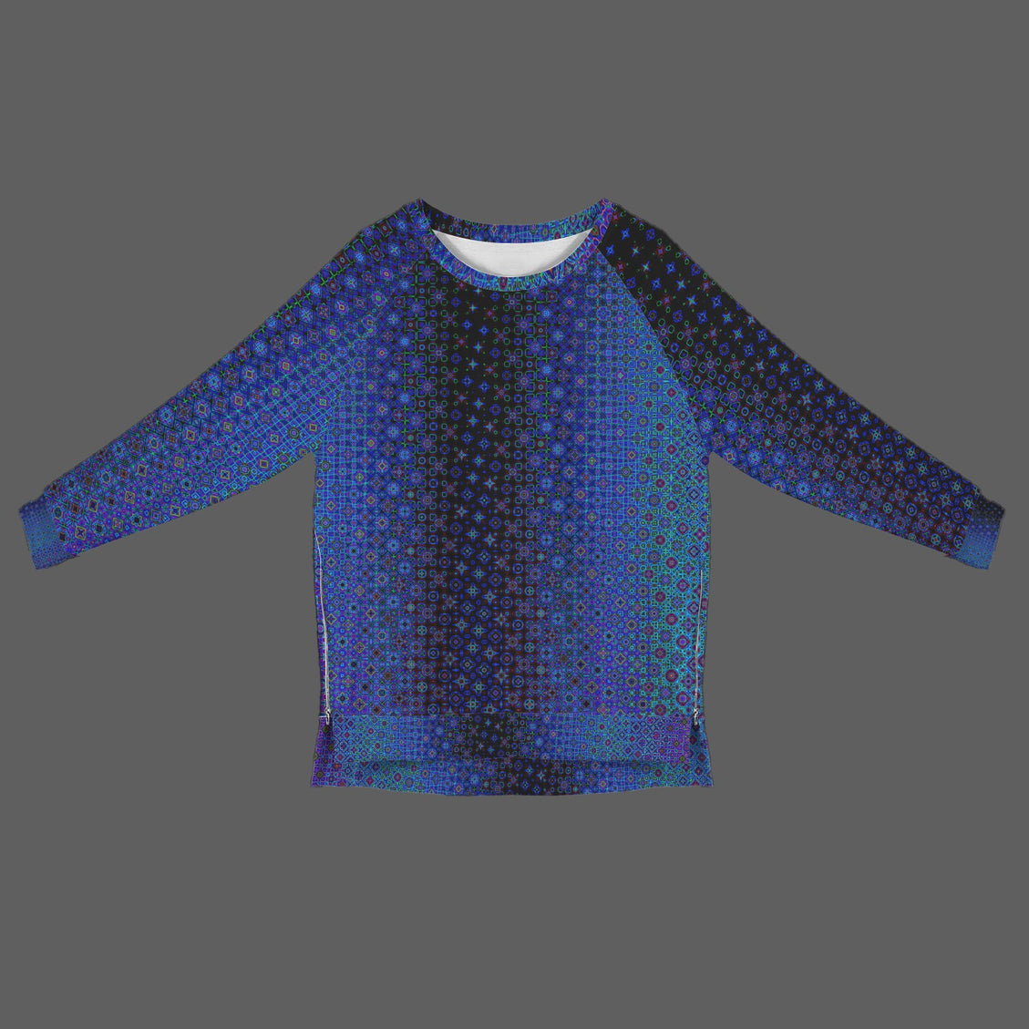 Crew Neck Long Sleeve Side Zip Sweatshirt Blue LIghts Ombre