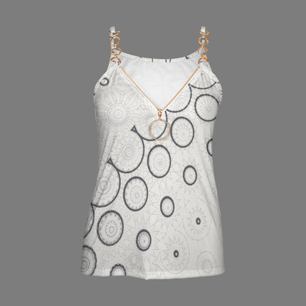 V Neck Chain Cami Black and White Graphic