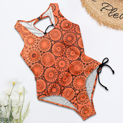 Tie Back Lace Up One Piece Swimsuit Orange Sunset