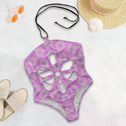 Flower One Piece Swimsuit Fuchsia Sunflower Sunburst