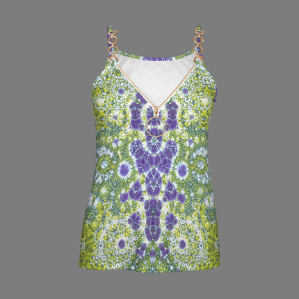 V Neck Chain Cami Foxglove Yellow & Purple