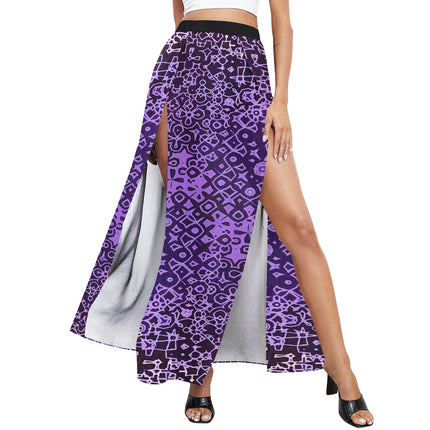 Beach Cover Up Split Skirt Purple and Black Abstract