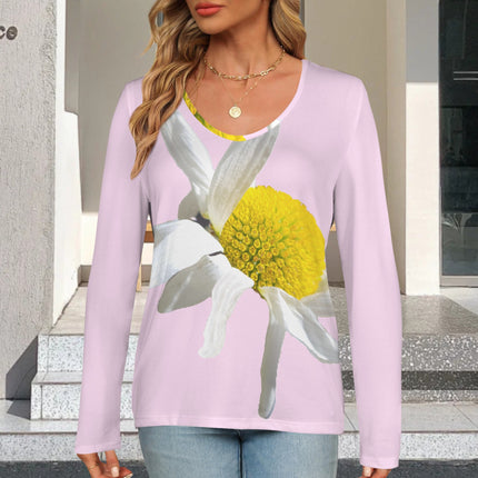 V Neck Long Sleeve Sweater Daisy Pink