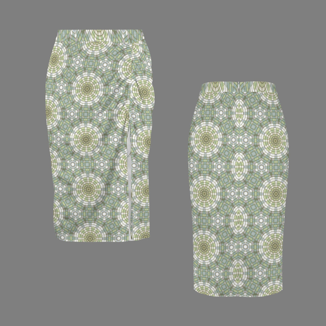 Drawstring Ruched Skirt Carnival Tile Green and Yellow