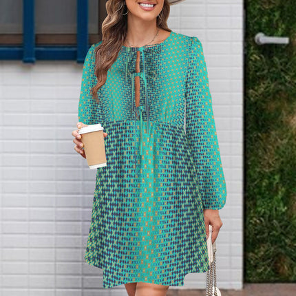 Long Sleeve Tie Front Tunic Peacock Turquoise Ombre