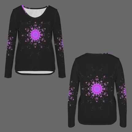 Long Sleeve V Neck Top Black Bergamot Medallion II