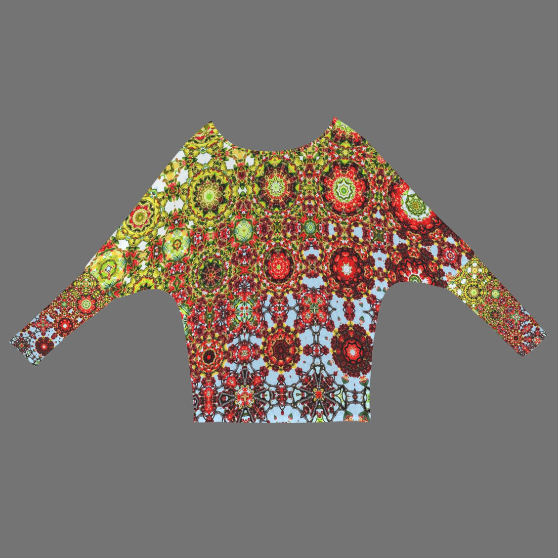 Batwing Long Sleeve Top Buffalo Berries Red Blue Green