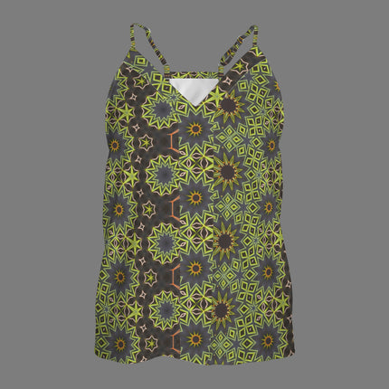 V Neck Cami Top Fall Leaves Abstract Brown Green