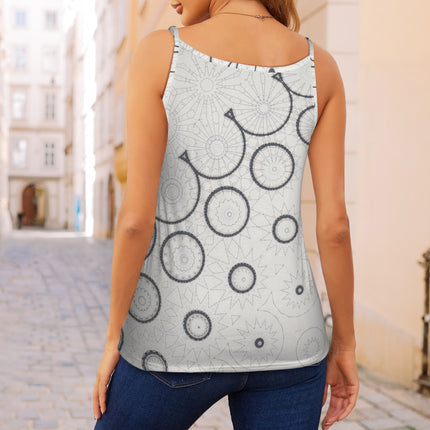 V Neck Chain Cami Black and White Graphic