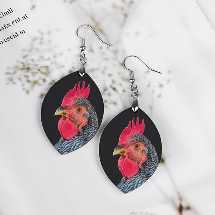 Wooden Oval Earrings Chicken