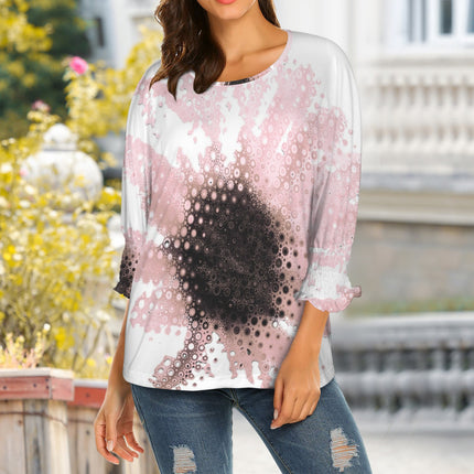 Crew Neck Pleated Sleeve T-Shirt Sunflower Pink