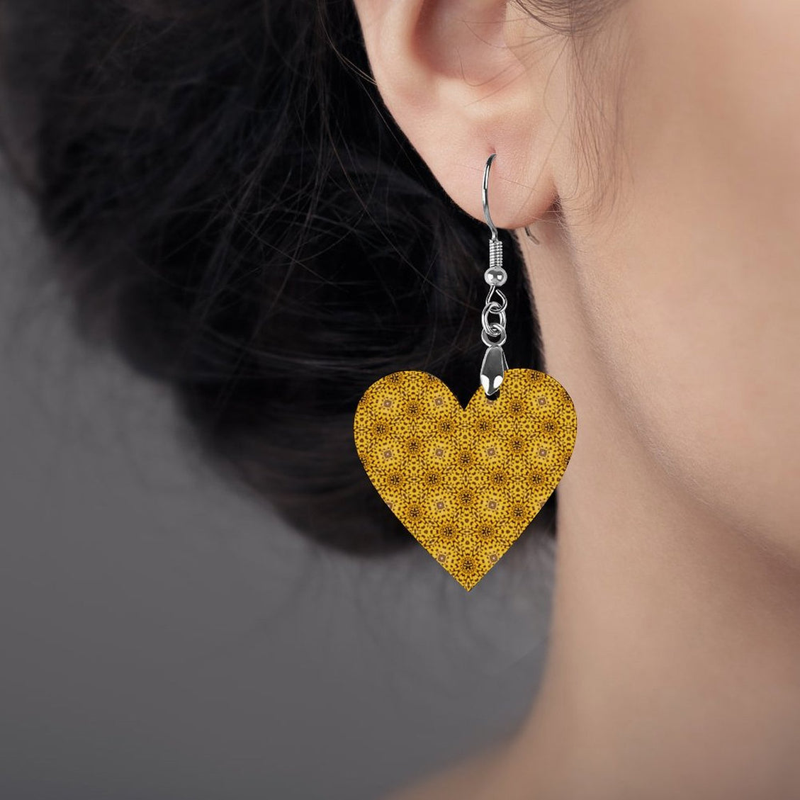 Wooden Heart Earrings Butterfly