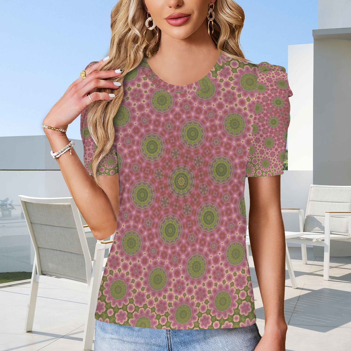 Puff Sleeve T-Shirt Pink Cactus