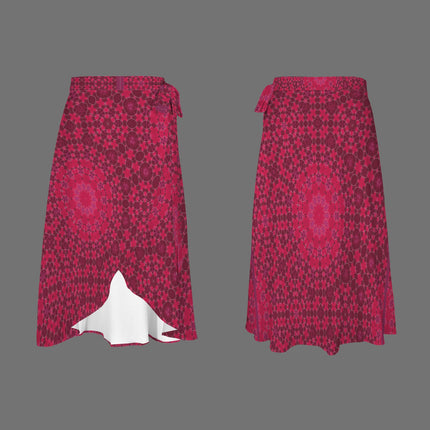 Tie Waist Wrap Skirt Red Leaves Geometric