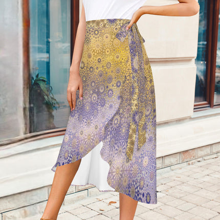 Tie Waist Wrap Skirt Gold and Lavendar Ombre