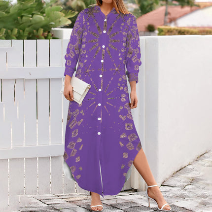 Long Sleeve Shirt Dress Purple and Copper Graphic