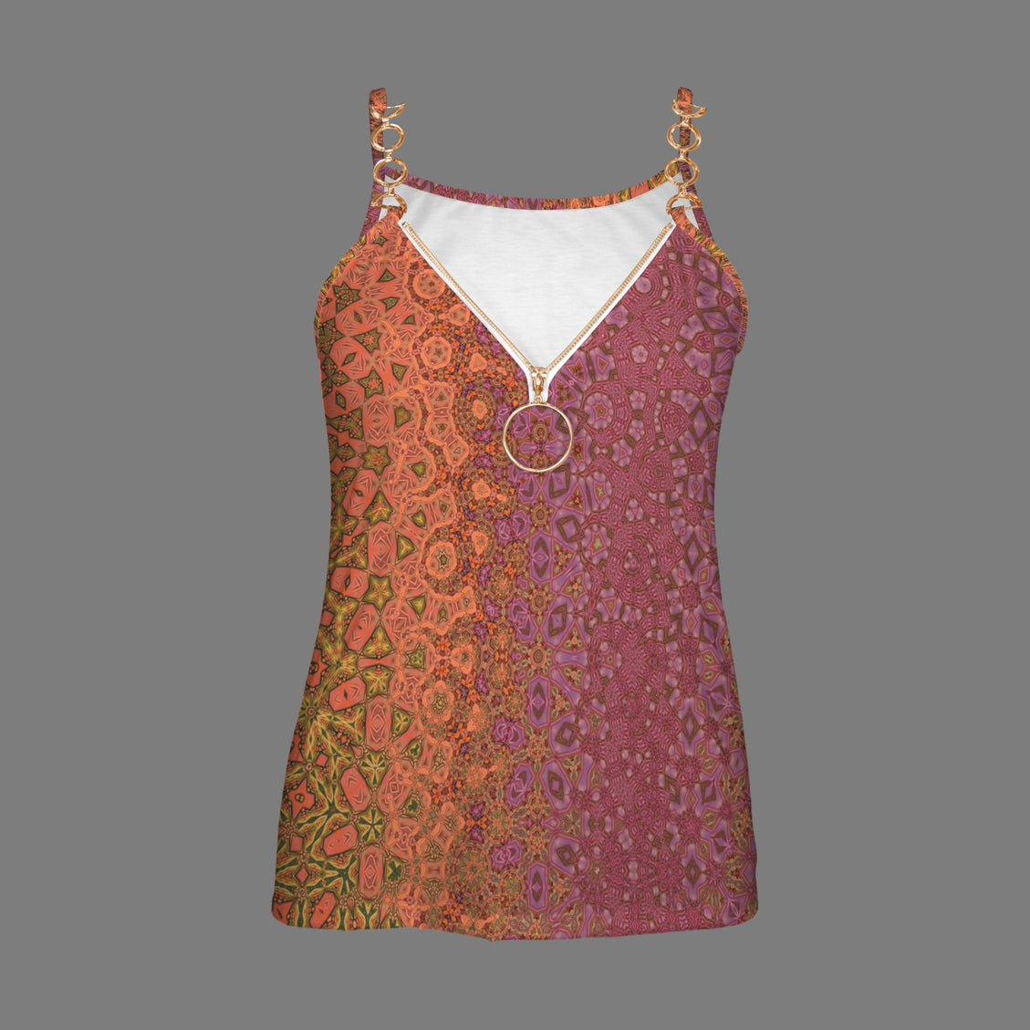 V Neck Chain Cami Fall Leaves Abstract