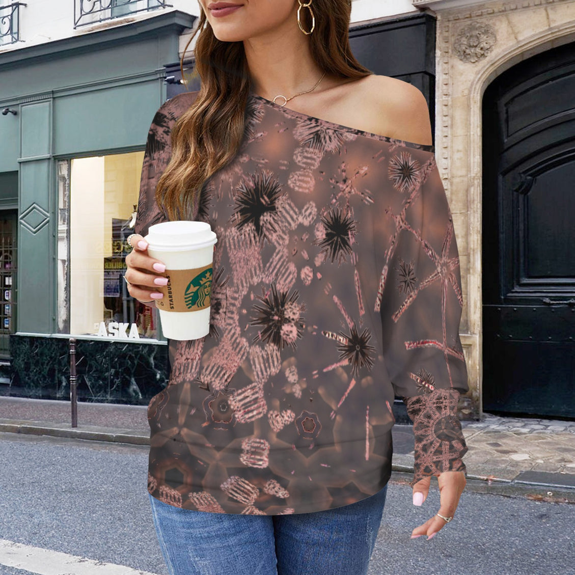 Batwing Long Sleeve Top Thistle with Copper Graphic