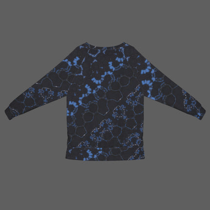 Crew Neck Long Sleeve Side Zip Sweatshirt Blue Black Graphic