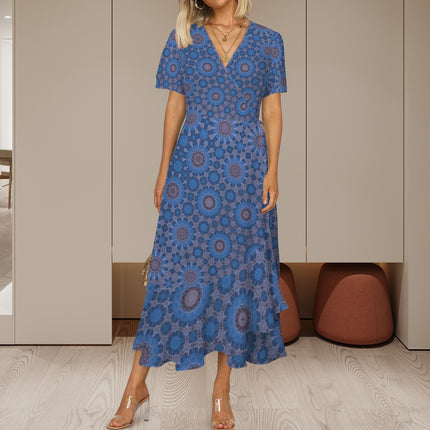 V Neck Wrap Maxi Dress Blue Hour