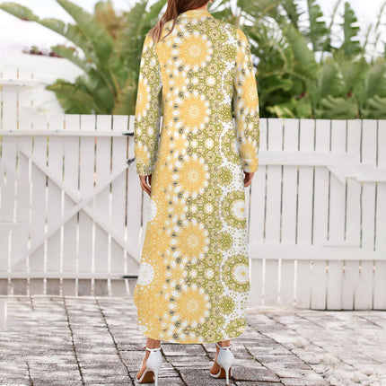 Long Sleeve Shirt Dress Gold Sunflower Graphic