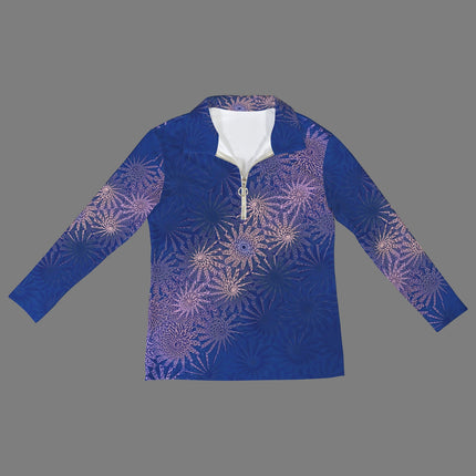 Half Zip Long Sleeve T-Shirt Blue Lavendar Graphic