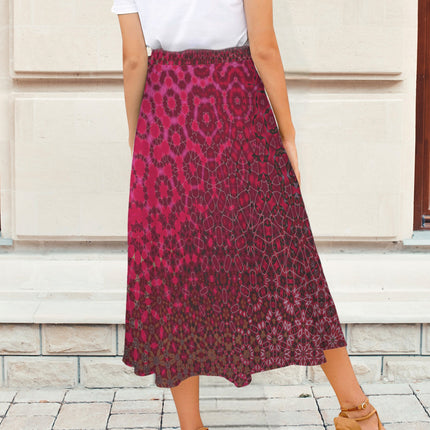 Tie Waist Wrap Skirt Red Leaves Abstract