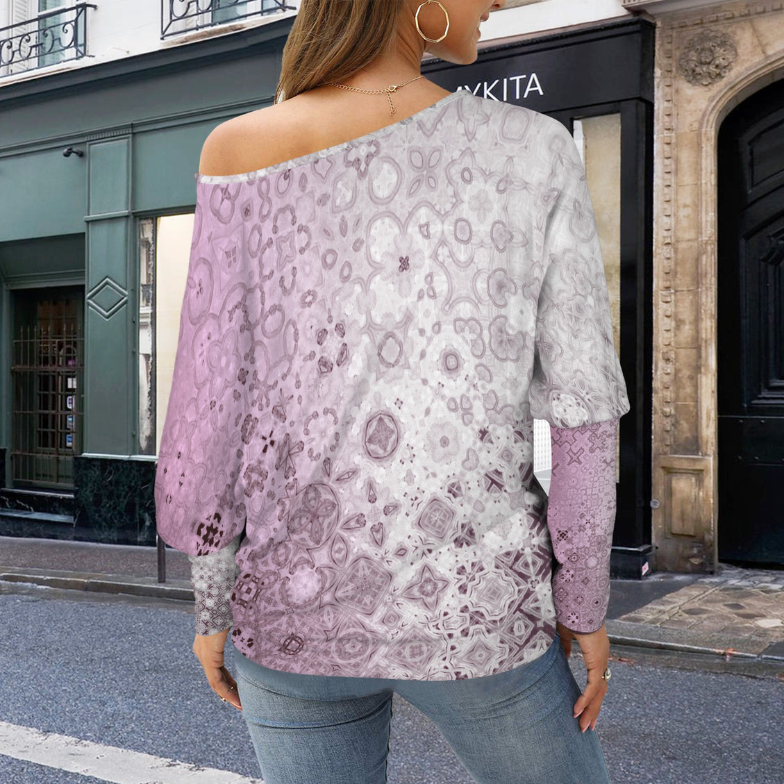 Batwing Long Sleeve Top Pink Glass Ombre