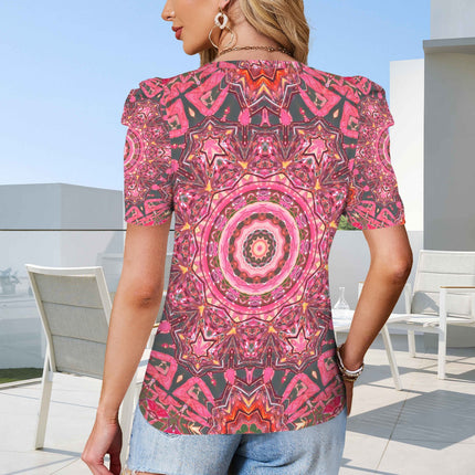 Puff Sleeve T-Shirt Pink and Gray Medallion