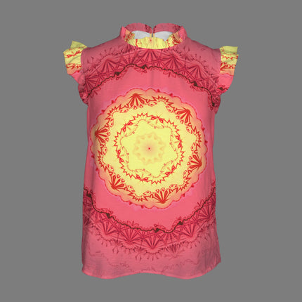 Ruffle Neck Red Yellow Medallion