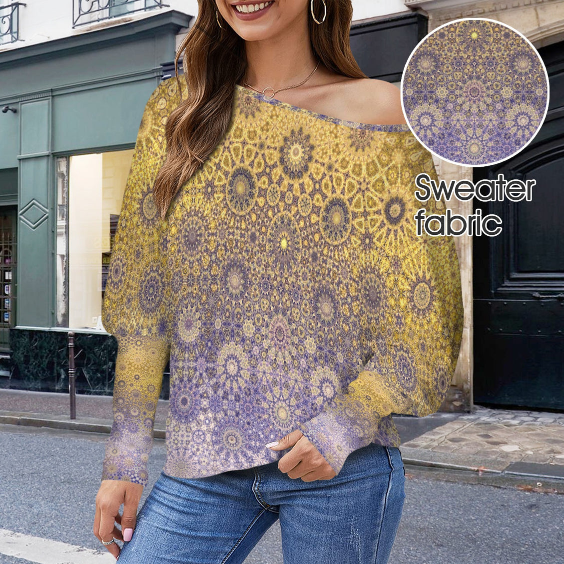 Batwing Long Sleeve Top Purple & Gold