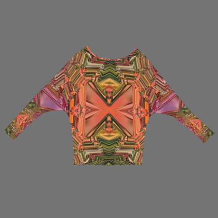 Batwing Long Sleeve Top Fall Leaves Geometric