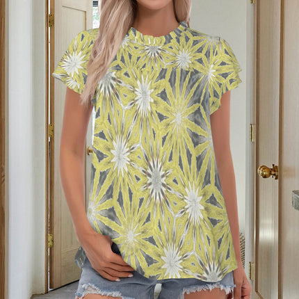 Round Neck Ruffle Sleeve Blouse Daisy Yellow