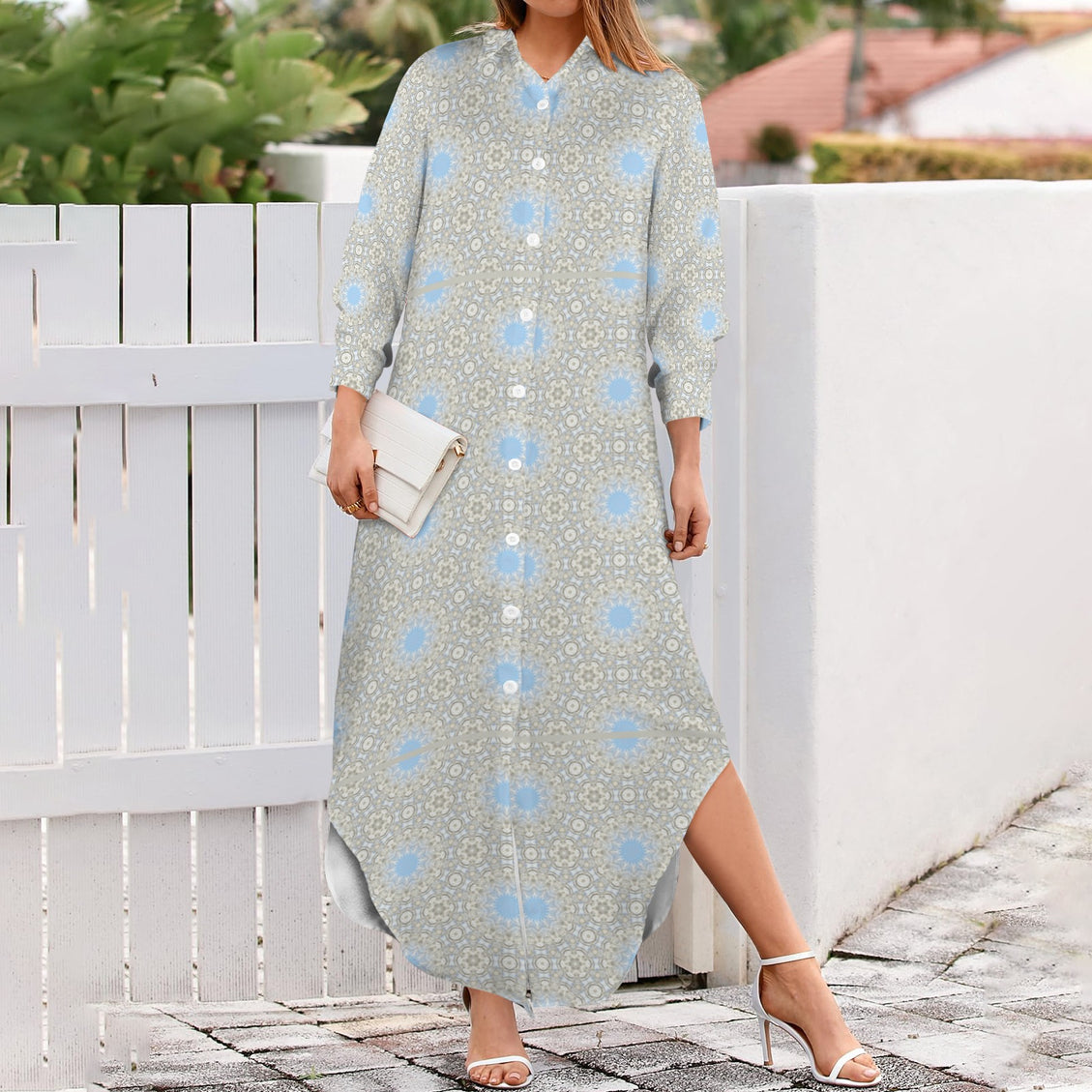 Long Sleeve Shirt Dress Dandelion Geometric