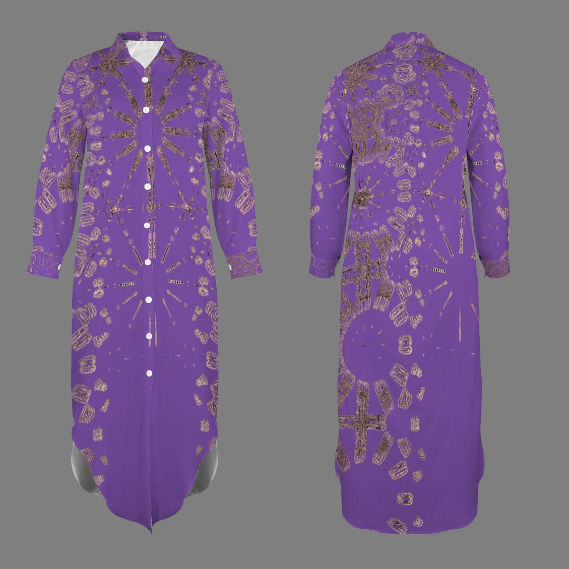 Long Sleeve Shirt Dress Purple and Copper Graphic