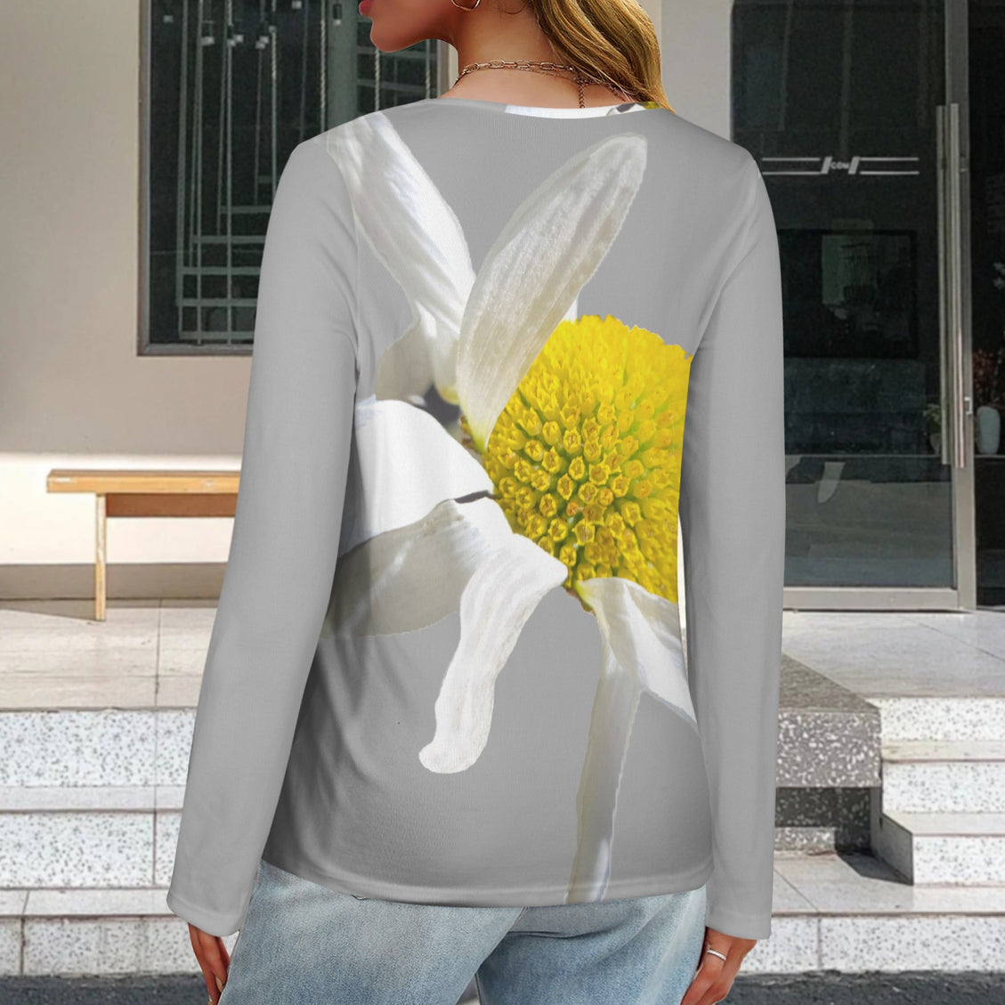 V Neck Long Sleeve Sweater Daisy Gray