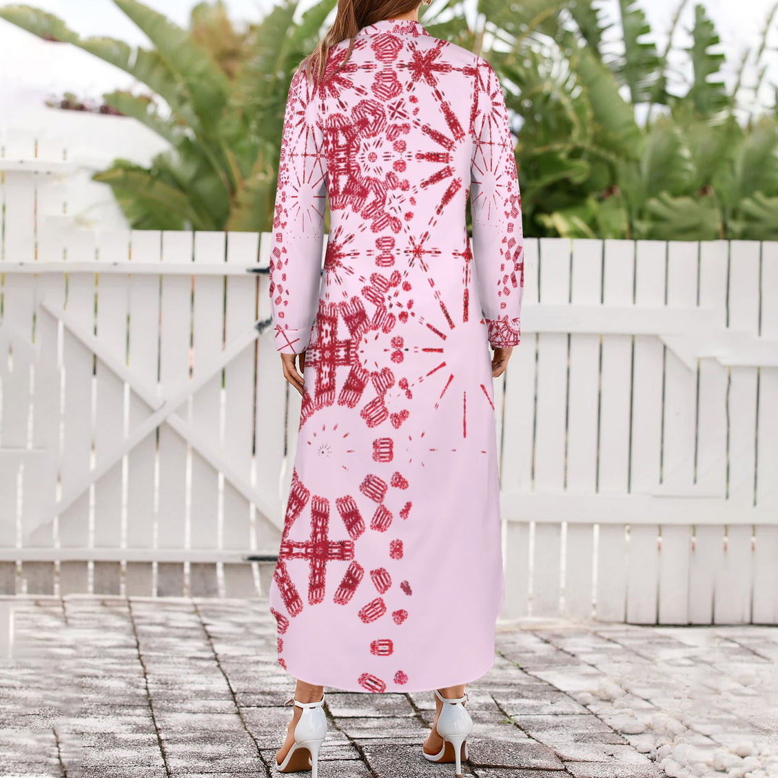 Long Sleeve Shirt Dress Pink and Red Graphic