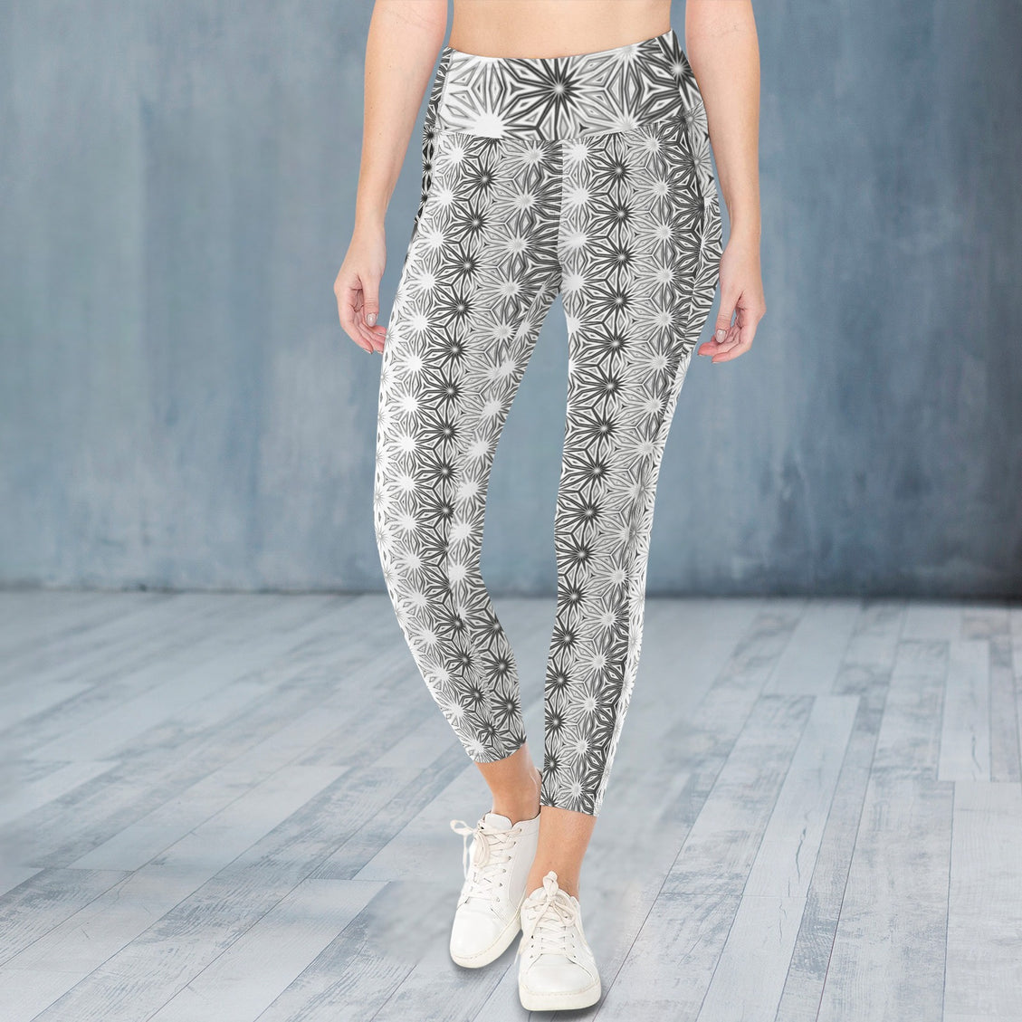 High Waist Pockets Yoga Leggings Black and White