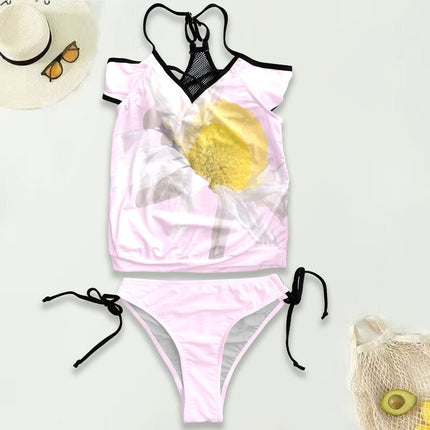 Mesh Back Tankini Daisy Watercolor Pink