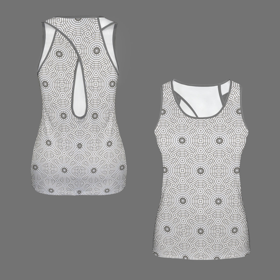 Cross Back Tank Carnival Tile Charcoal and White